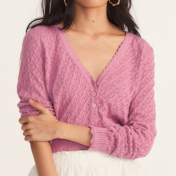 LoveShackFancy Janie Cropped Cardigan in Berry - Picture 2 of 6